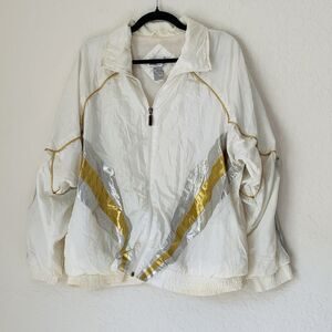 Vintage 90s Jacket Janeve Adult XL White Gold Track Full Zip Windbreaker Nylon‎